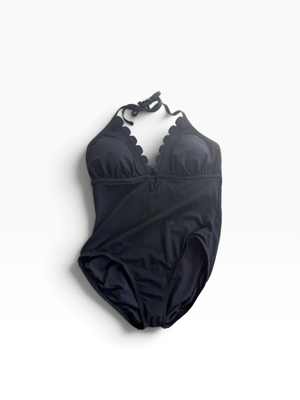 Time and Tru Black Scallop-Edge Halter One-Piece Swimsuit